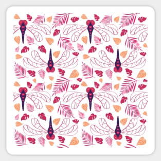 Red Dragonfly and Leaf Pattern on White Sticker